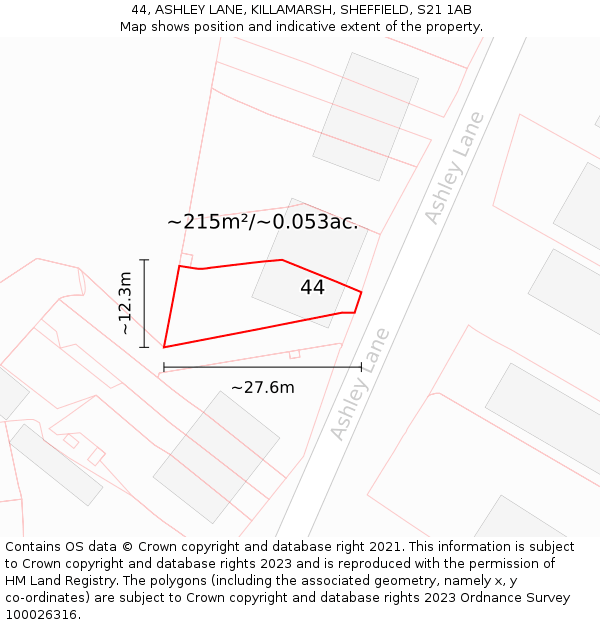 44, ASHLEY LANE, KILLAMARSH, SHEFFIELD, S21 1AB: Plot and title map