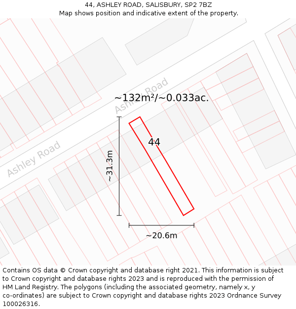 44, ASHLEY ROAD, SALISBURY, SP2 7BZ: Plot and title map