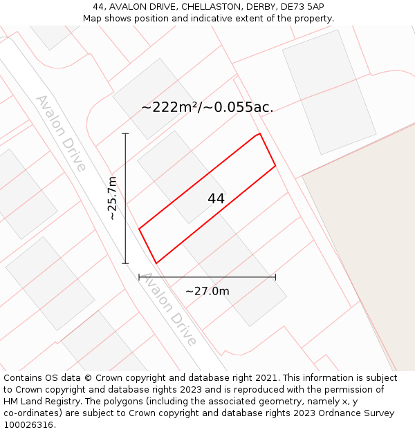 44, AVALON DRIVE, CHELLASTON, DERBY, DE73 5AP: Plot and title map
