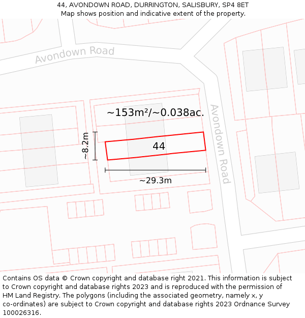 44, AVONDOWN ROAD, DURRINGTON, SALISBURY, SP4 8ET: Plot and title map