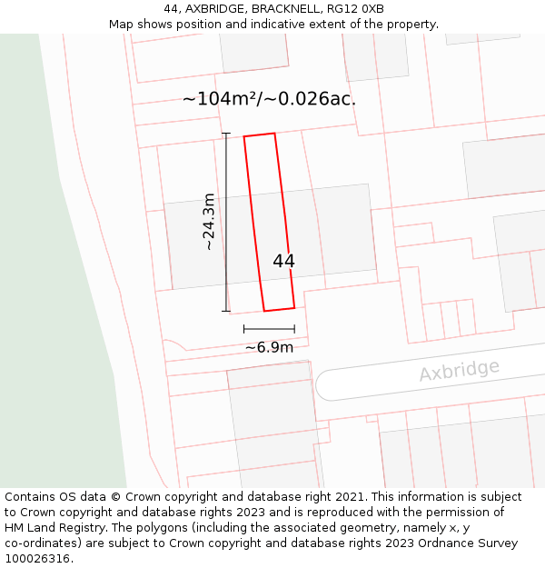 44, AXBRIDGE, BRACKNELL, RG12 0XB: Plot and title map