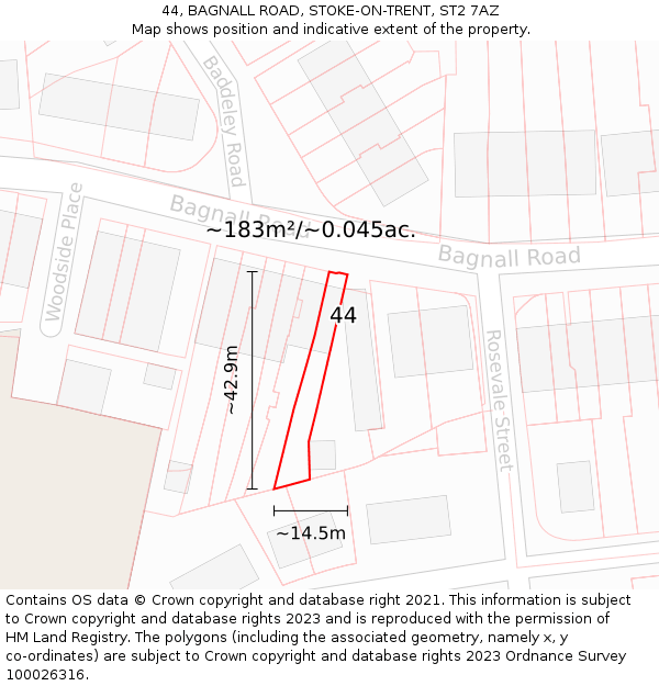 44, BAGNALL ROAD, STOKE-ON-TRENT, ST2 7AZ: Plot and title map