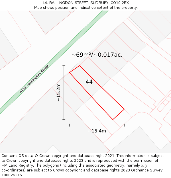 44, BALLINGDON STREET, SUDBURY, CO10 2BX: Plot and title map