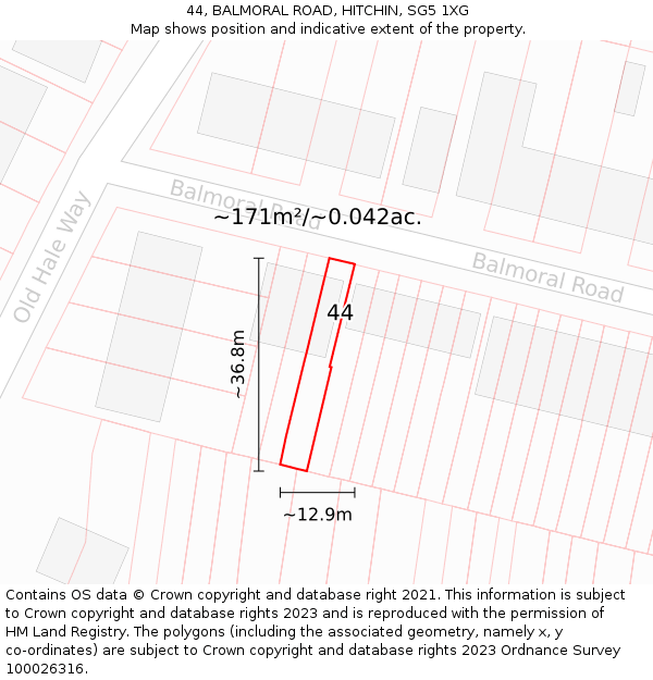 44, BALMORAL ROAD, HITCHIN, SG5 1XG: Plot and title map