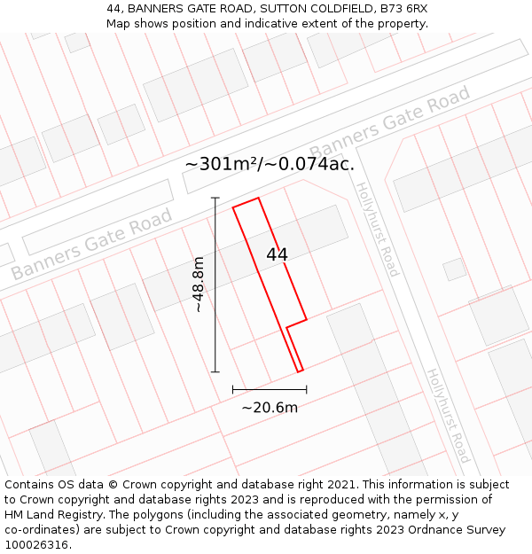 44, BANNERS GATE ROAD, SUTTON COLDFIELD, B73 6RX: Plot and title map
