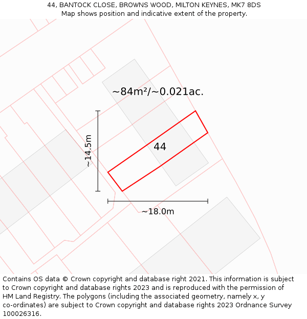 44, BANTOCK CLOSE, BROWNS WOOD, MILTON KEYNES, MK7 8DS: Plot and title map
