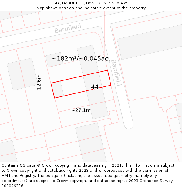 44, BARDFIELD, BASILDON, SS16 4JW: Plot and title map