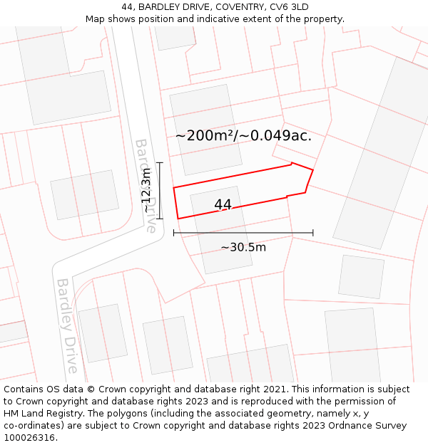 44, BARDLEY DRIVE, COVENTRY, CV6 3LD: Plot and title map