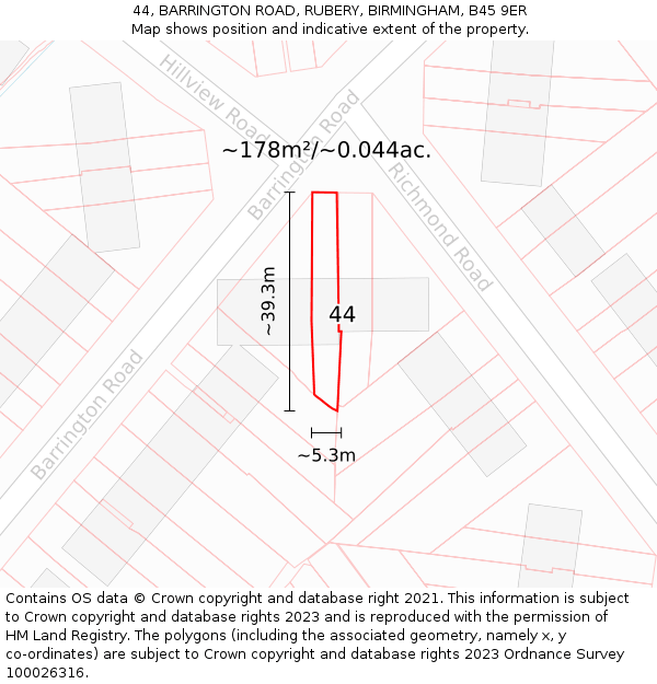 44, BARRINGTON ROAD, RUBERY, BIRMINGHAM, B45 9ER: Plot and title map