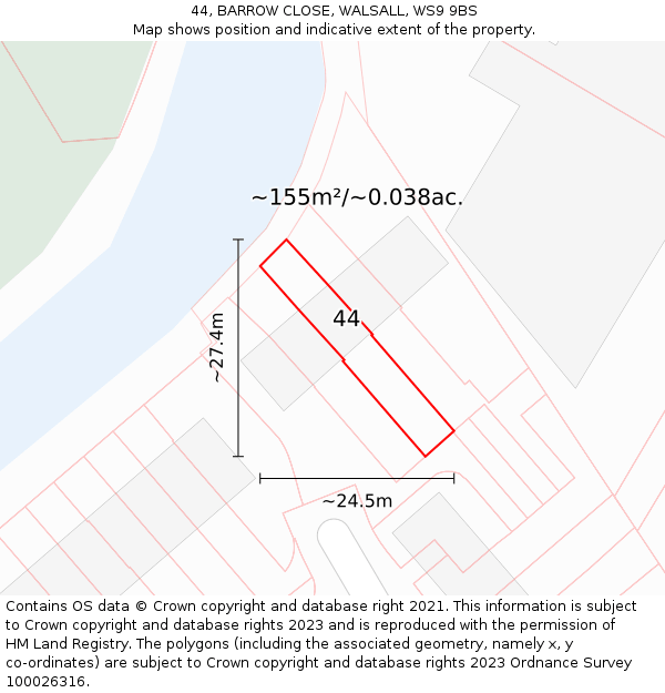 44, BARROW CLOSE, WALSALL, WS9 9BS: Plot and title map