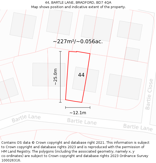 44, BARTLE LANE, BRADFORD, BD7 4QA: Plot and title map