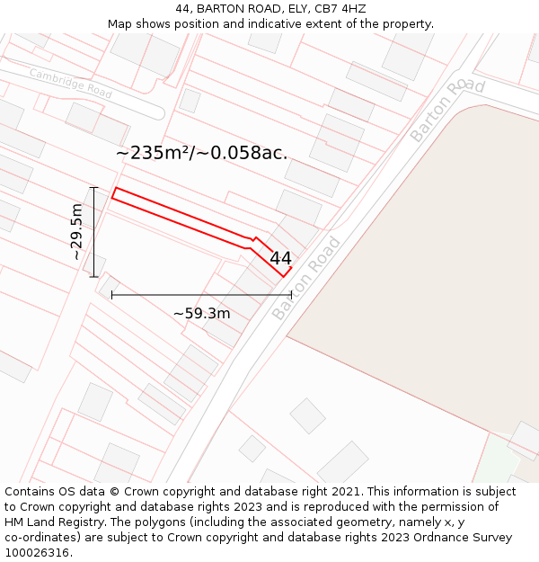 44, BARTON ROAD, ELY, CB7 4HZ: Plot and title map