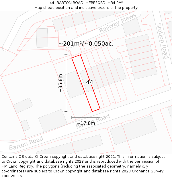 44, BARTON ROAD, HEREFORD, HR4 0AY: Plot and title map
