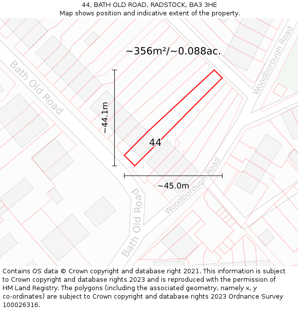 44, BATH OLD ROAD, RADSTOCK, BA3 3HE: Plot and title map