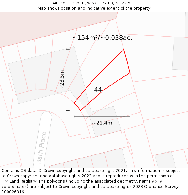 44, BATH PLACE, WINCHESTER, SO22 5HH: Plot and title map