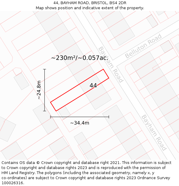 44, BAYHAM ROAD, BRISTOL, BS4 2DR: Plot and title map