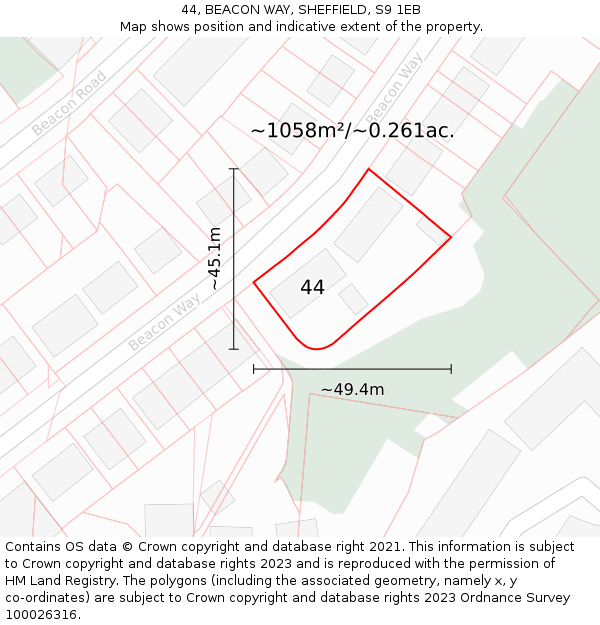 44, BEACON WAY, SHEFFIELD, S9 1EB: Plot and title map