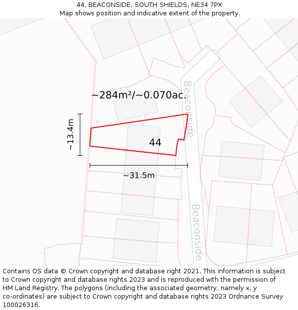 44, BEACONSIDE, SOUTH SHIELDS, NE34 7PX: Plot and title map