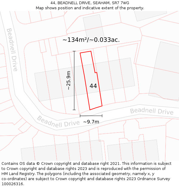 44, BEADNELL DRIVE, SEAHAM, SR7 7WG: Plot and title map