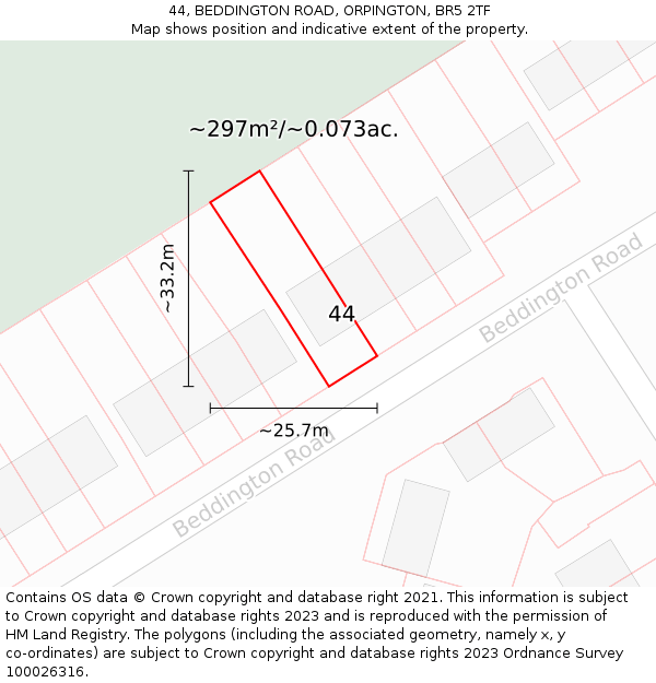 44, BEDDINGTON ROAD, ORPINGTON, BR5 2TF: Plot and title map