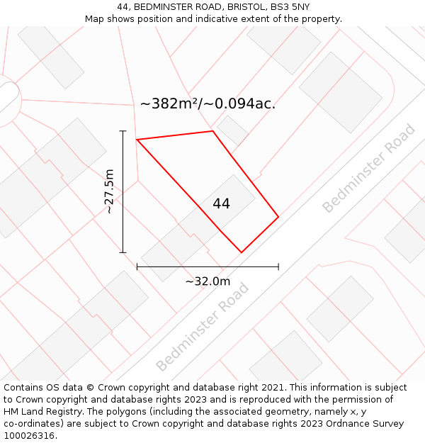 44, BEDMINSTER ROAD, BRISTOL, BS3 5NY: Plot and title map
