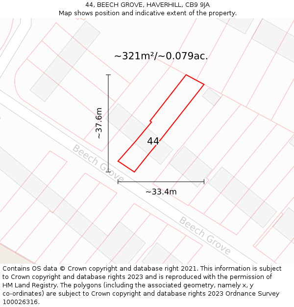 44, BEECH GROVE, HAVERHILL, CB9 9JA: Plot and title map