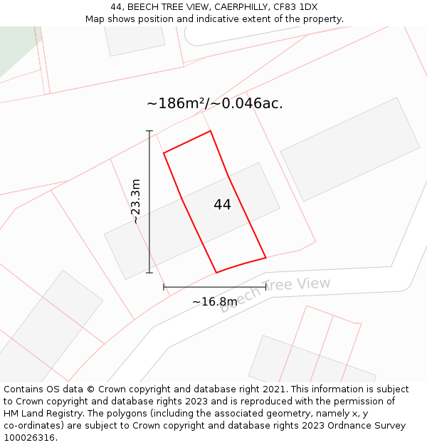 44, BEECH TREE VIEW, CAERPHILLY, CF83 1DX: Plot and title map