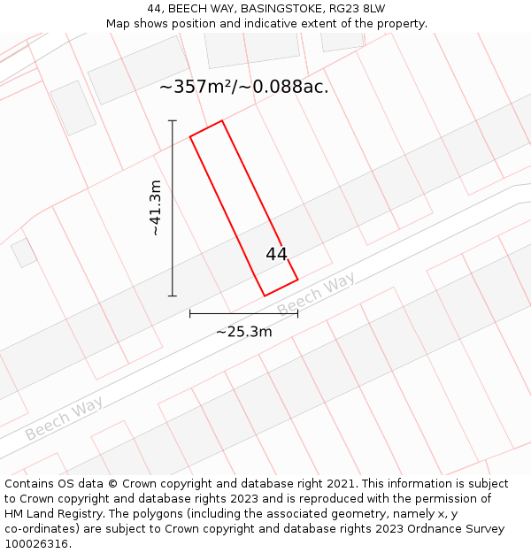 44, BEECH WAY, BASINGSTOKE, RG23 8LW: Plot and title map
