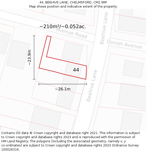 44, BEEHIVE LANE, CHELMSFORD, CM2 9RP: Plot and title map