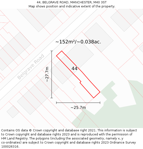 44, BELGRAVE ROAD, MANCHESTER, M40 3ST: Plot and title map