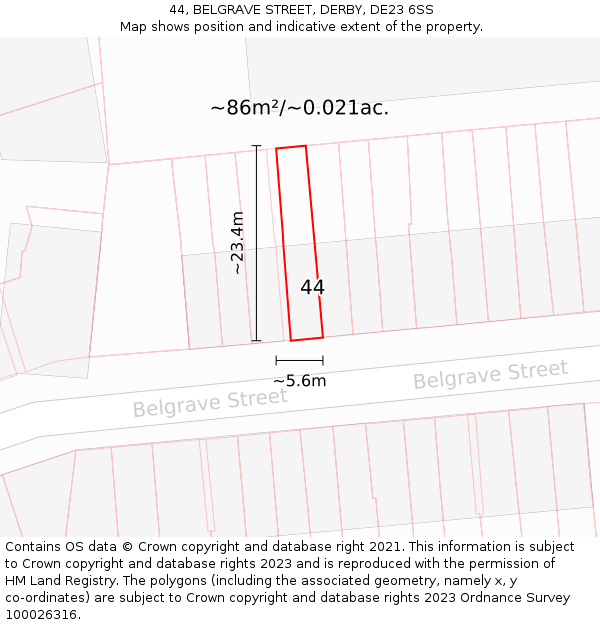 44, BELGRAVE STREET, DERBY, DE23 6SS: Plot and title map