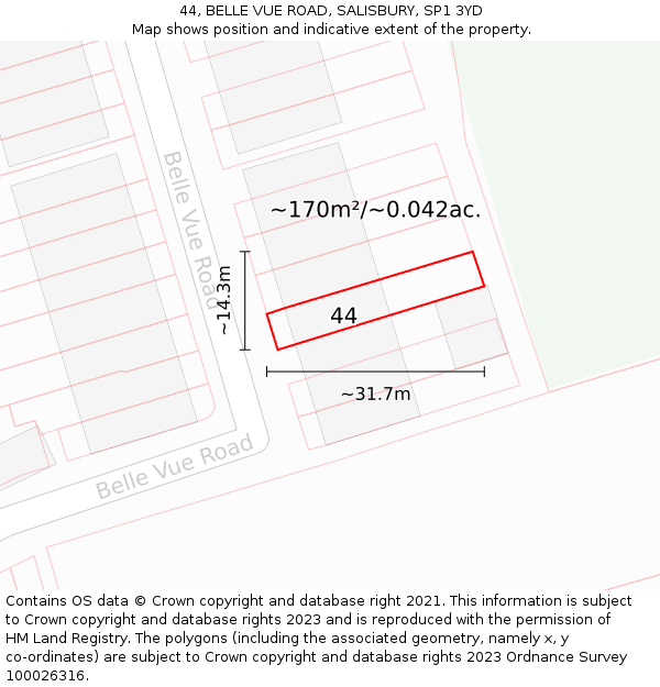 44, BELLE VUE ROAD, SALISBURY, SP1 3YD: Plot and title map