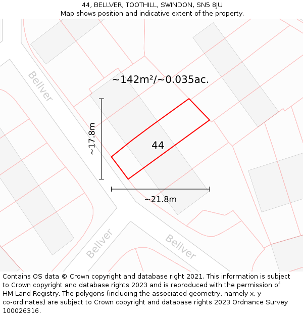 44, BELLVER, TOOTHILL, SWINDON, SN5 8JU: Plot and title map