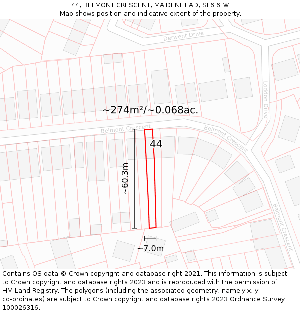 44, BELMONT CRESCENT, MAIDENHEAD, SL6 6LW: Plot and title map