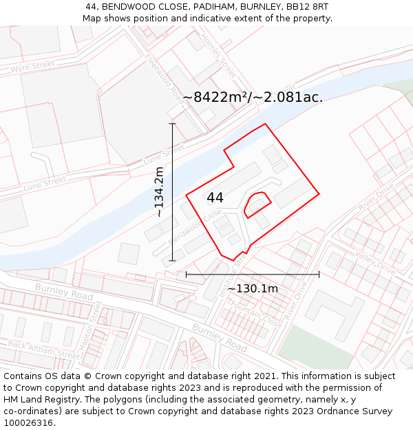 44, BENDWOOD CLOSE, PADIHAM, BURNLEY, BB12 8RT: Plot and title map