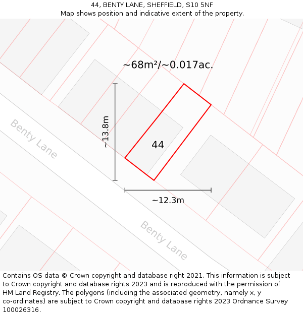 44, BENTY LANE, SHEFFIELD, S10 5NF: Plot and title map
