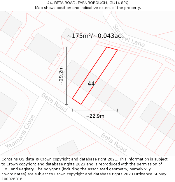 44, BETA ROAD, FARNBOROUGH, GU14 8PQ: Plot and title map