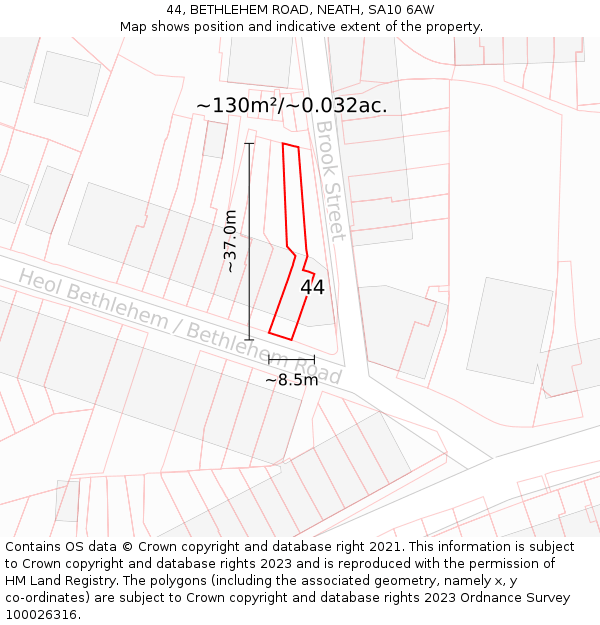 44, BETHLEHEM ROAD, NEATH, SA10 6AW: Plot and title map