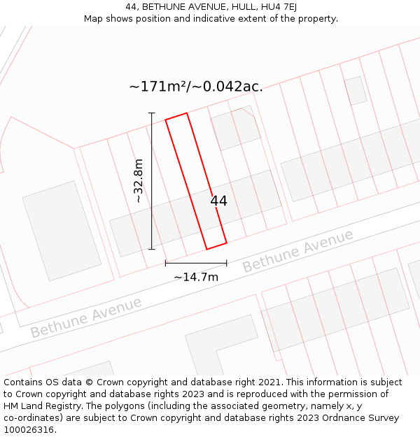 44, BETHUNE AVENUE, HULL, HU4 7EJ: Plot and title map