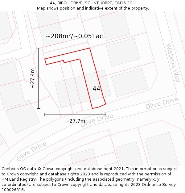 44, BIRCH DRIVE, SCUNTHORPE, DN16 3GU: Plot and title map
