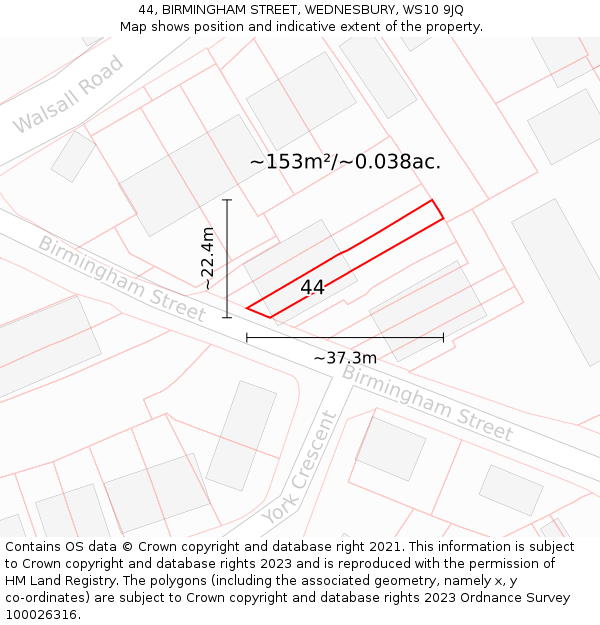 44, BIRMINGHAM STREET, WEDNESBURY, WS10 9JQ: Plot and title map