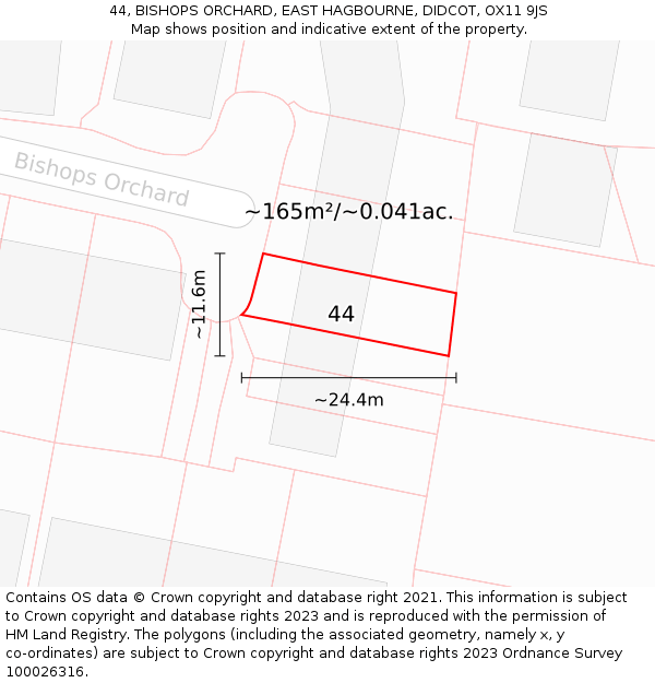44, BISHOPS ORCHARD, EAST HAGBOURNE, DIDCOT, OX11 9JS: Plot and title map