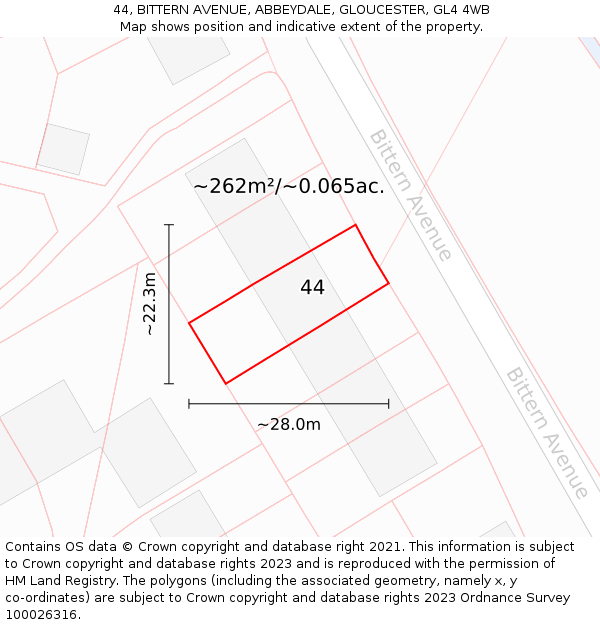 44, BITTERN AVENUE, ABBEYDALE, GLOUCESTER, GL4 4WB: Plot and title map