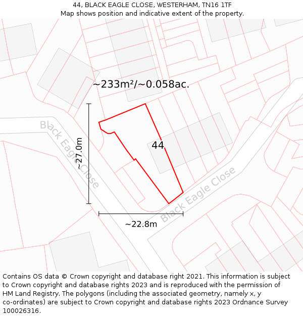 44, BLACK EAGLE CLOSE, WESTERHAM, TN16 1TF: Plot and title map