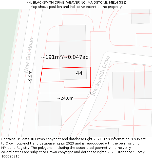 44, BLACKSMITH DRIVE, WEAVERING, MAIDSTONE, ME14 5SZ: Plot and title map