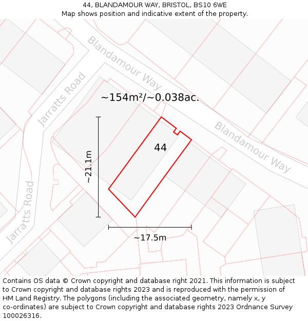44, BLANDAMOUR WAY, BRISTOL, BS10 6WE: Plot and title map