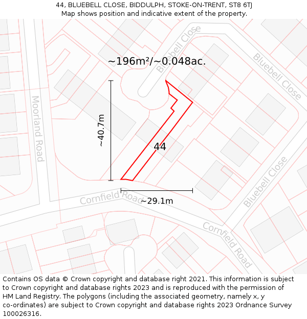 44, BLUEBELL CLOSE, BIDDULPH, STOKE-ON-TRENT, ST8 6TJ: Plot and title map