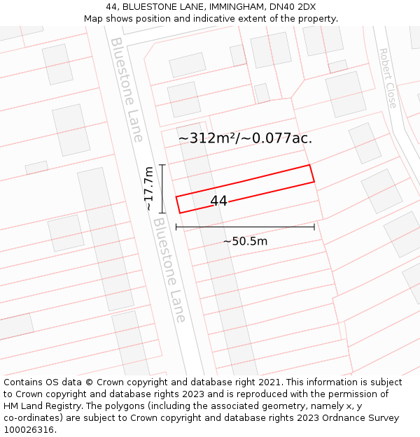 44, BLUESTONE LANE, IMMINGHAM, DN40 2DX: Plot and title map