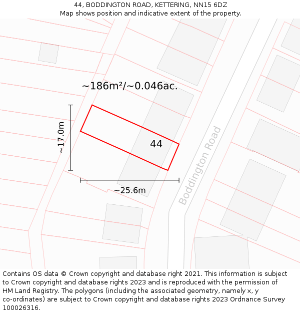 44, BODDINGTON ROAD, KETTERING, NN15 6DZ: Plot and title map