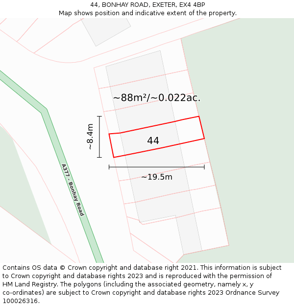 44, BONHAY ROAD, EXETER, EX4 4BP: Plot and title map
